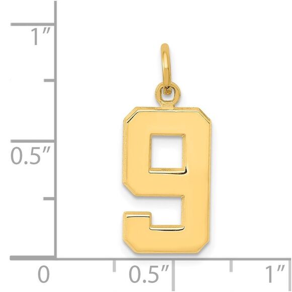 14k Yellow Gold, Athletic Collection Medium Polished Number 9 Pendant - Picture 4 of 5